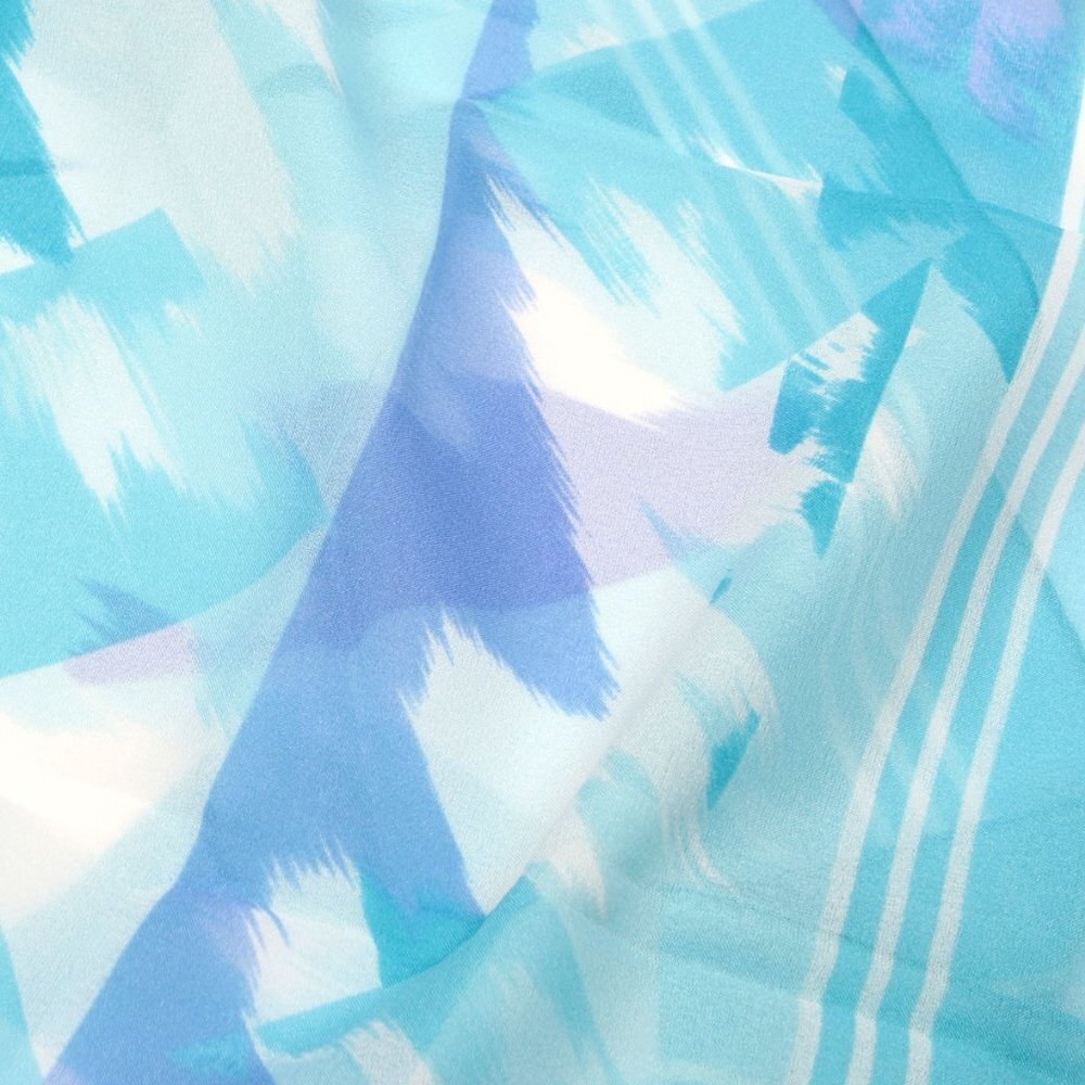 Vintage Abstract Sky Blue Geometric Sheer Square Scarf Striped Border 26x26 - Picture 4 of 6